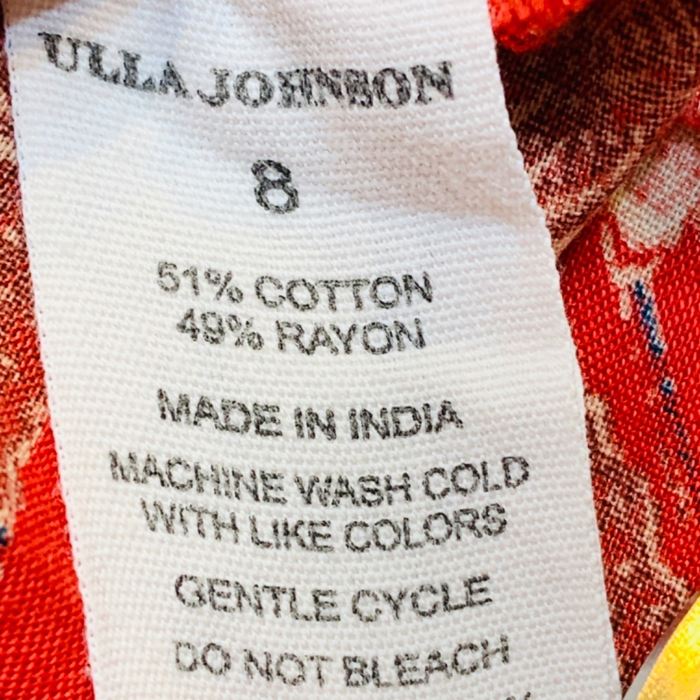 Ulla Johnson Red Liv Floral Mini Dress Size 8 Long Sleeves Cotton Blend Boho - Picture 5 of 16